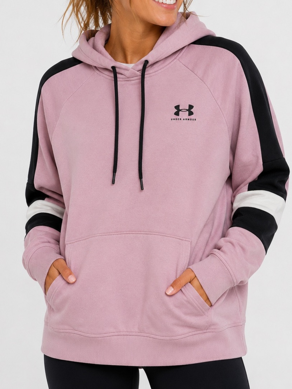 Under Armour Women’s Pink Black Colorblock Loose Fit Hoodie Large